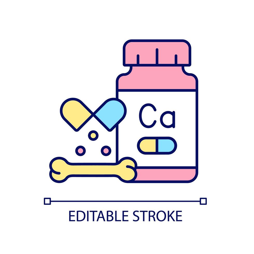 suppléments de calcium icône de couleur rvb. médicaments de prévention de l'ostéoporose. médicament complémentaire pour les végétaliens et les intolérants au lactose. illustration vectorielle isolée. dessin au trait rempli simple vecteur