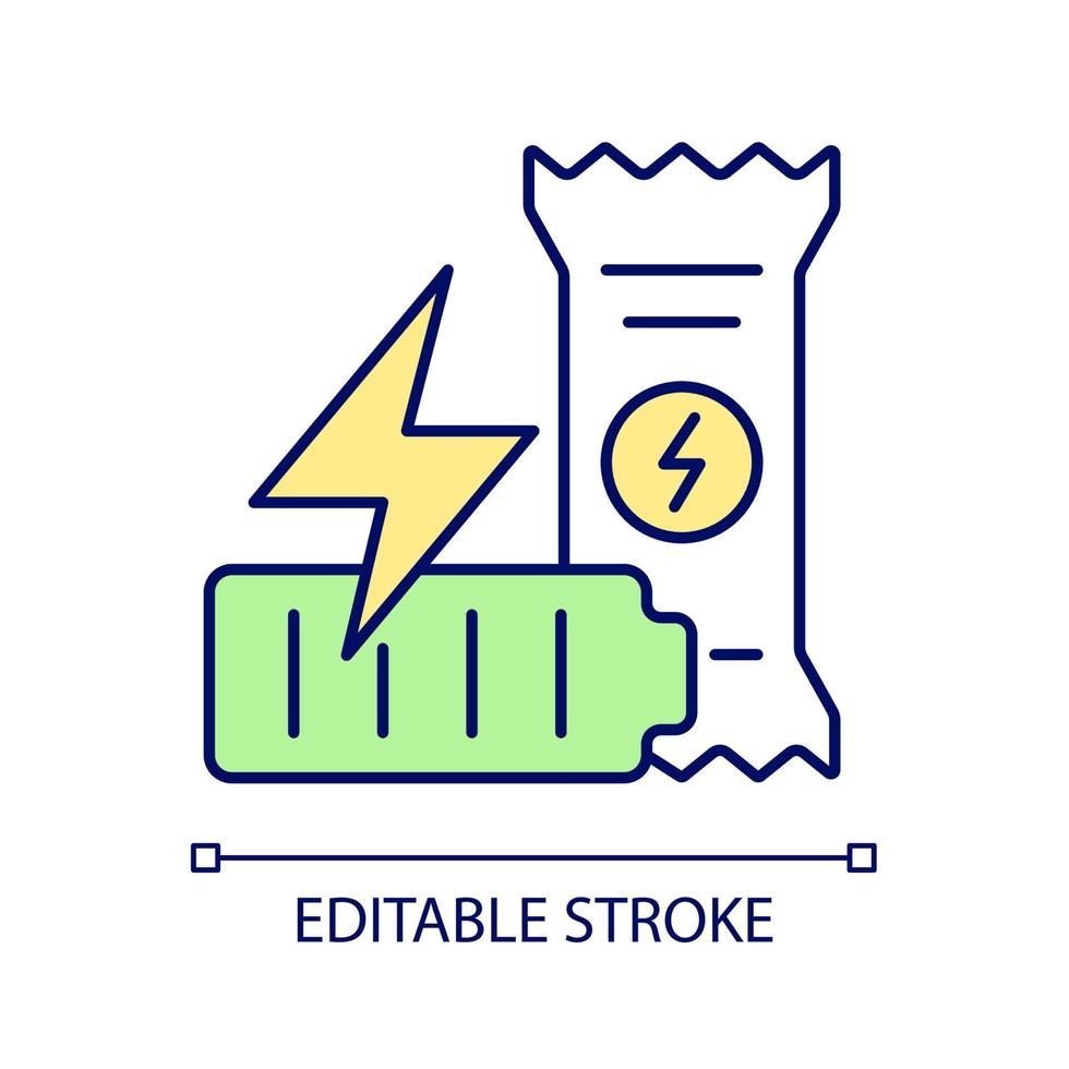 icône de couleur rvb de la barre d'énergie. collation protéinée naturelle pour l'entraînement. aliments à haute valeur énergétique. nutrition sportive. produits diététiques sains. illustration vectorielle isolée. dessin au trait rempli simple vecteur