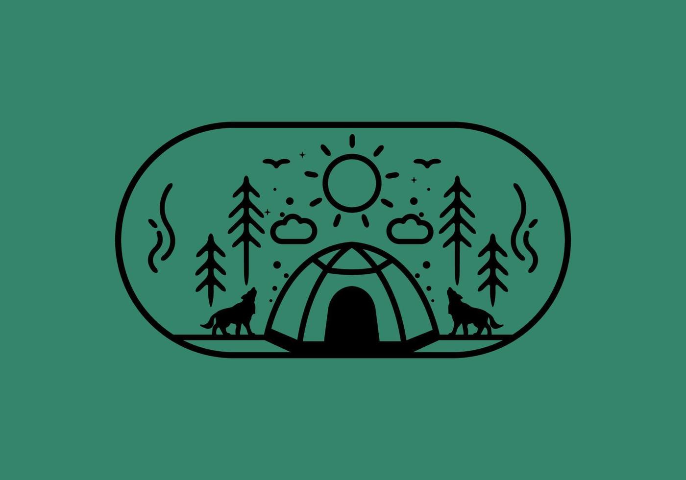 illustration d'art en ligne de tente de camping vecteur