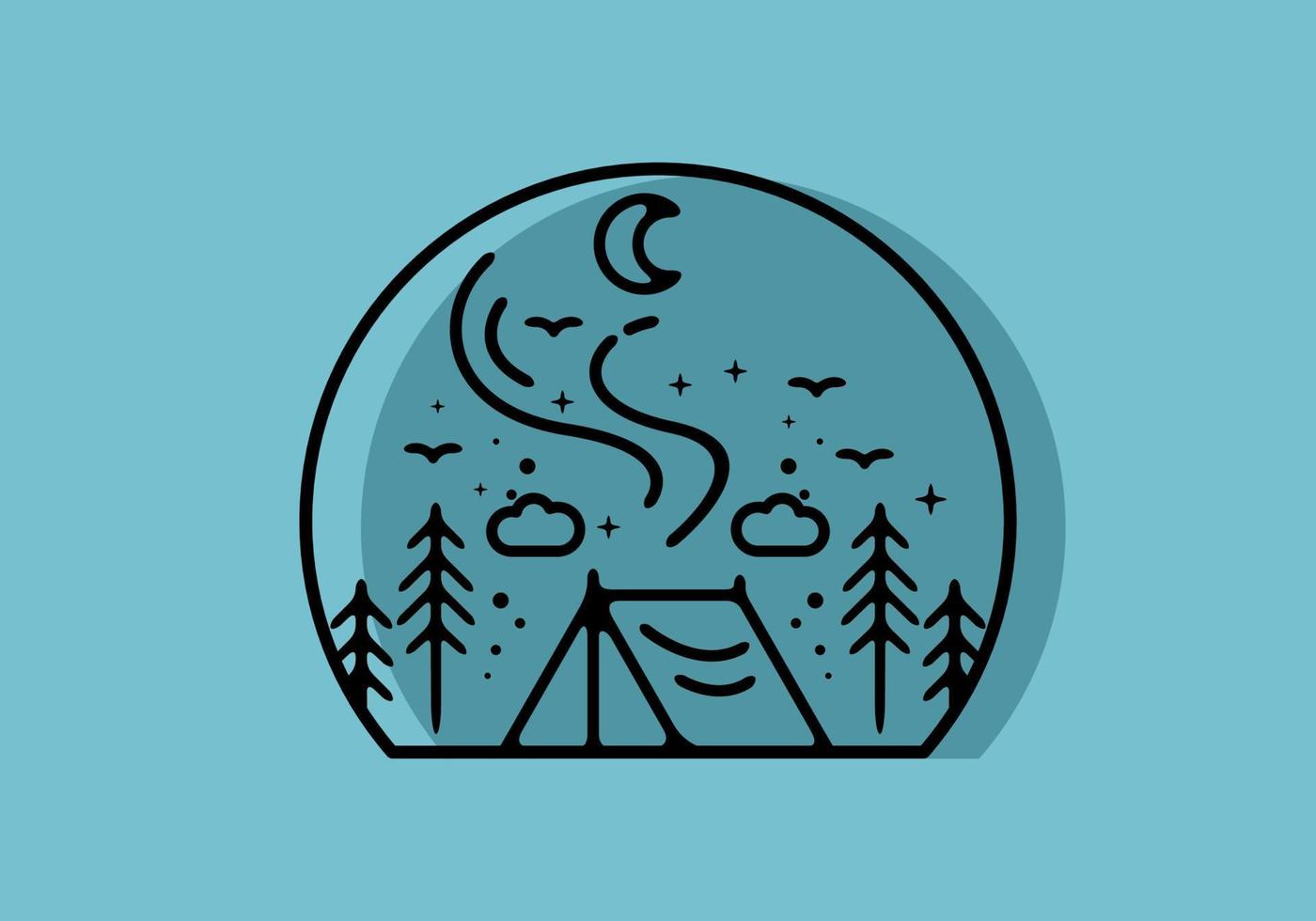 illustration d'art en ligne de tente de camping vecteur