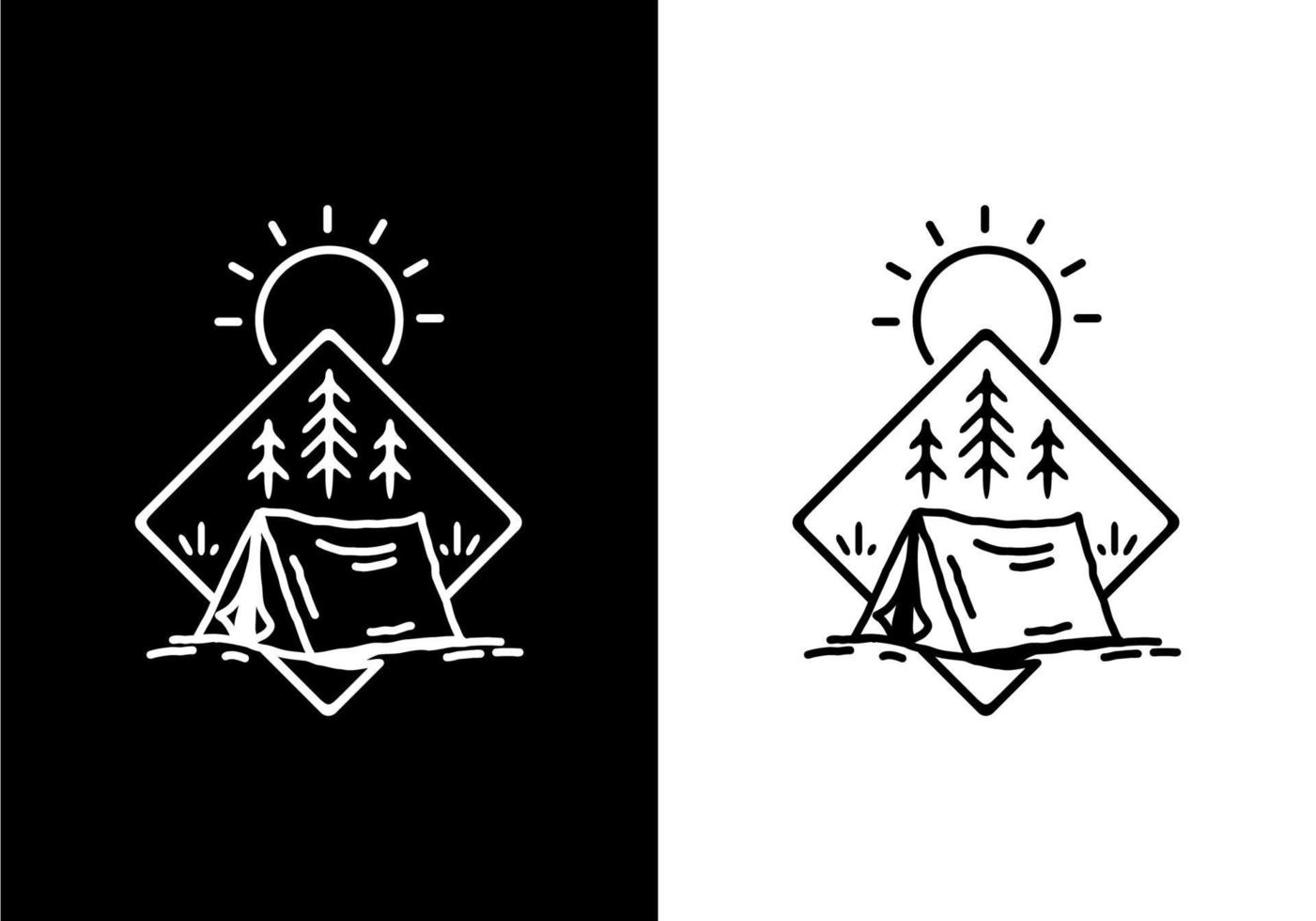 illustration d'art en ligne noir et blanc de tente de camping vecteur