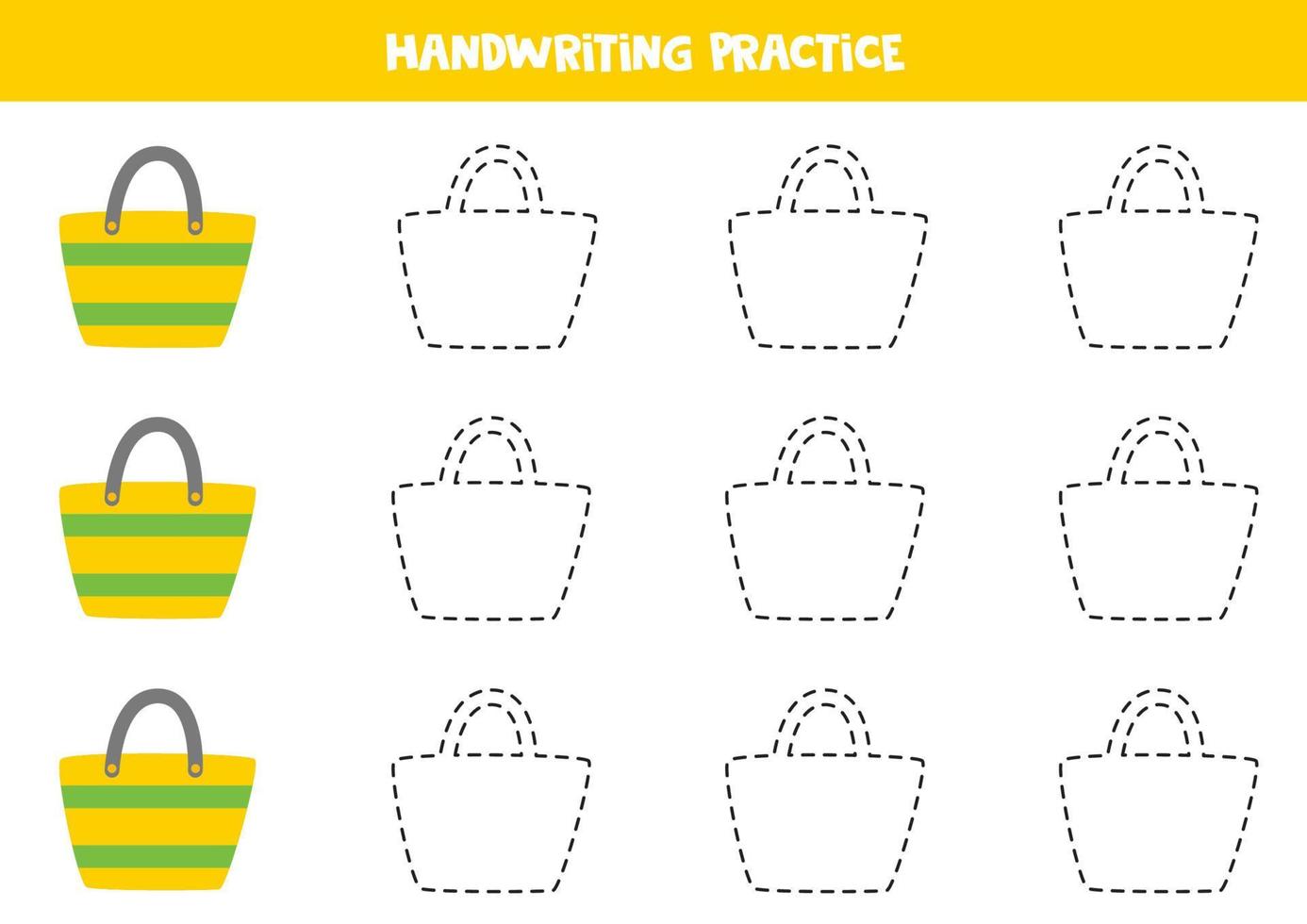 tracer des lignes avec de jolis sacs d'été. pratique de l'écriture. vecteur