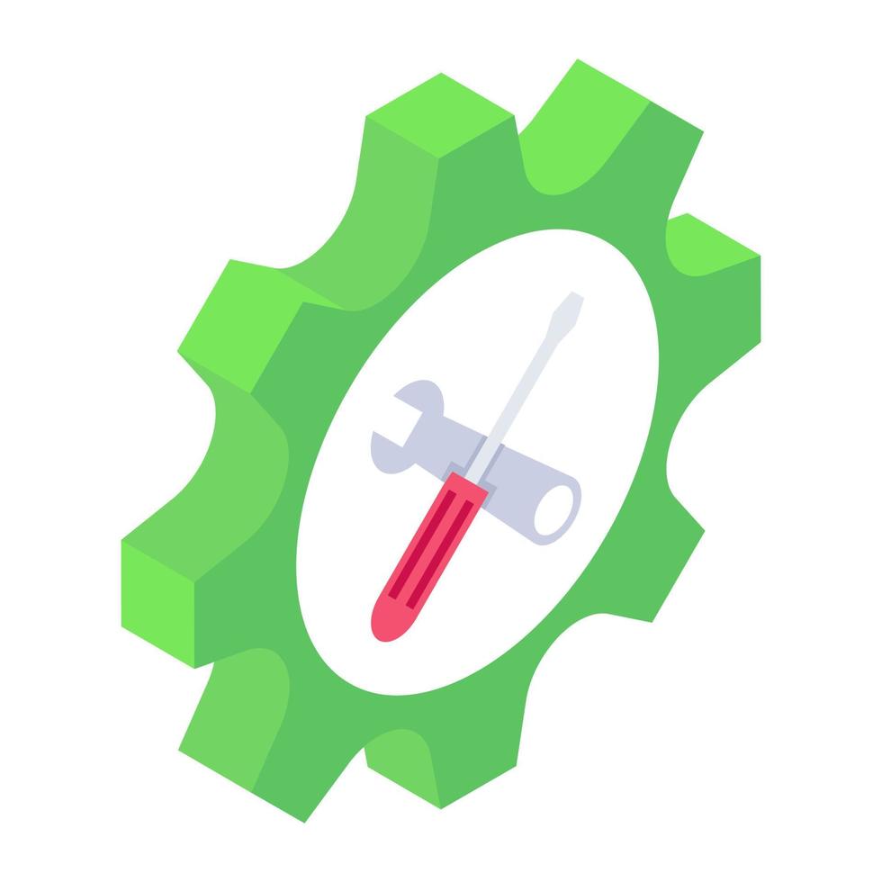 outils à l'intérieur de l'engrenage, icône isométrique du service de réparation vecteur