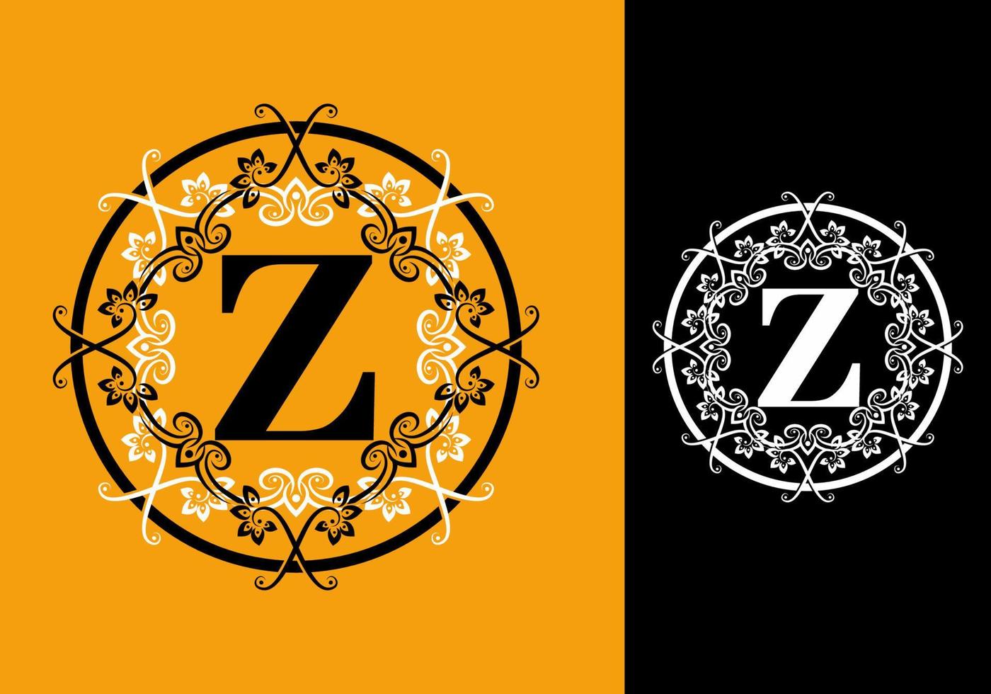 noir jaune blanc de la lettre initiale z dans le cadre classique du cercle vecteur