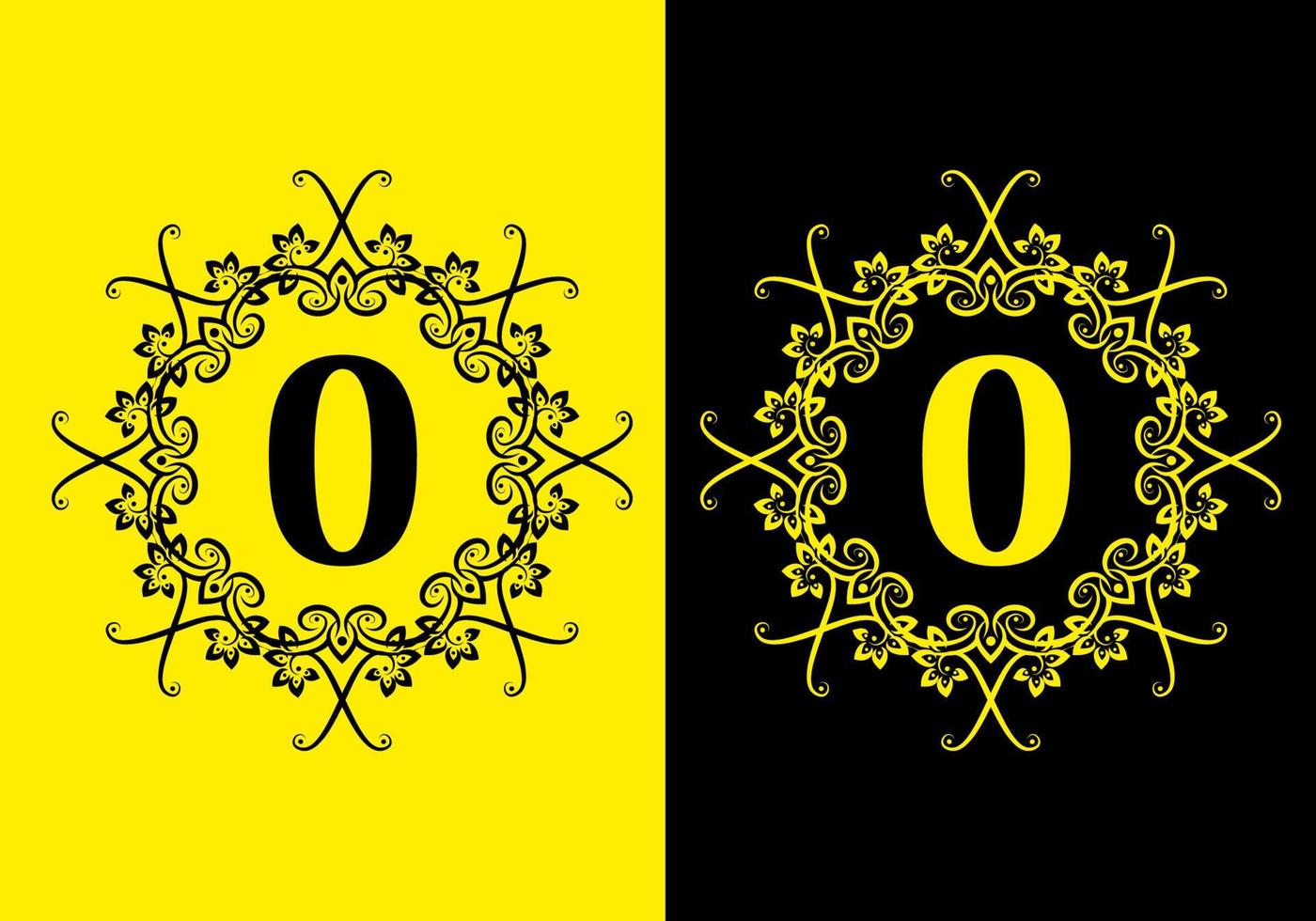 lettre initiale o jaune noir dans un cadre classique vecteur