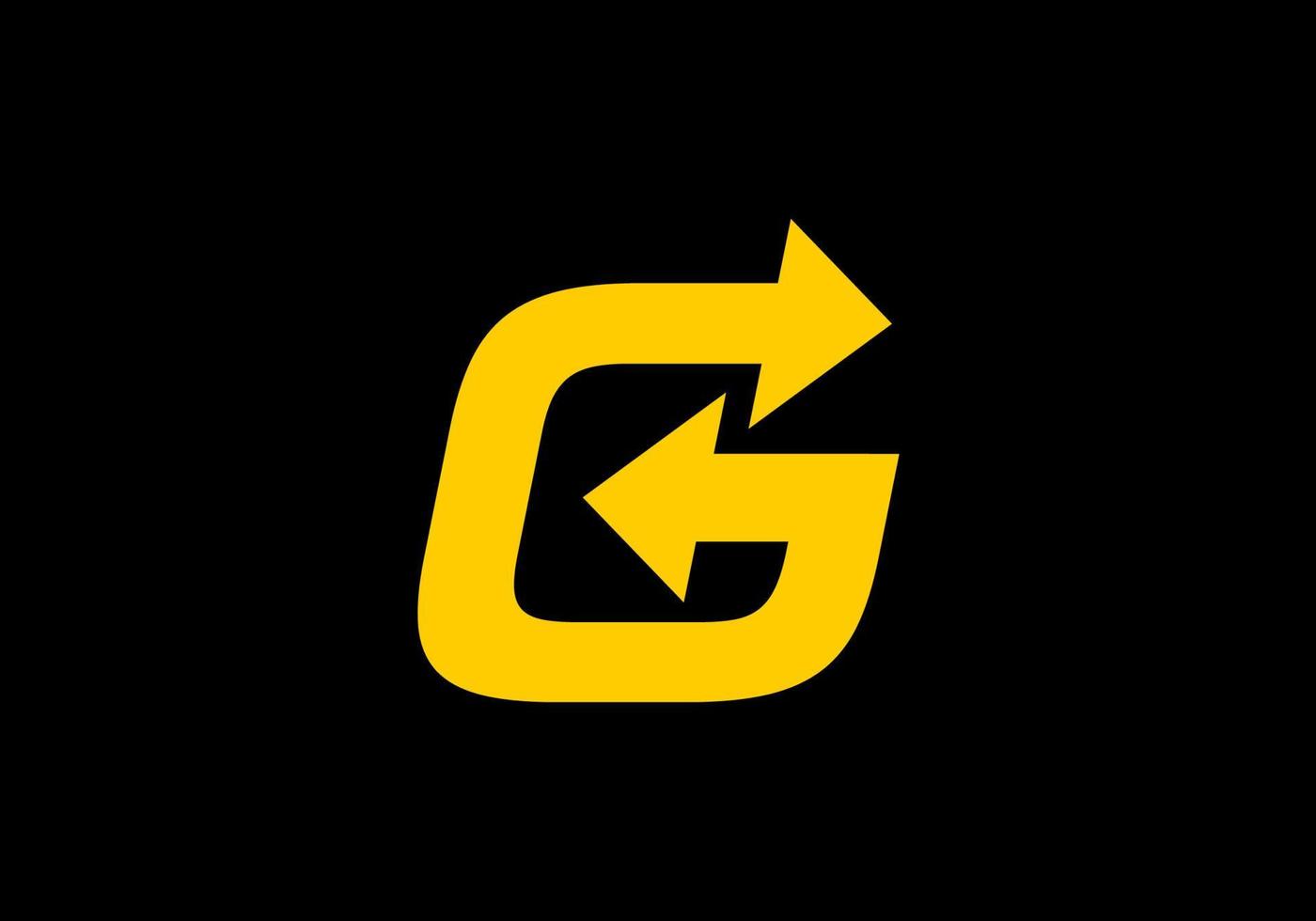 couleur jaune de la lettre initiale g avec flèche vecteur