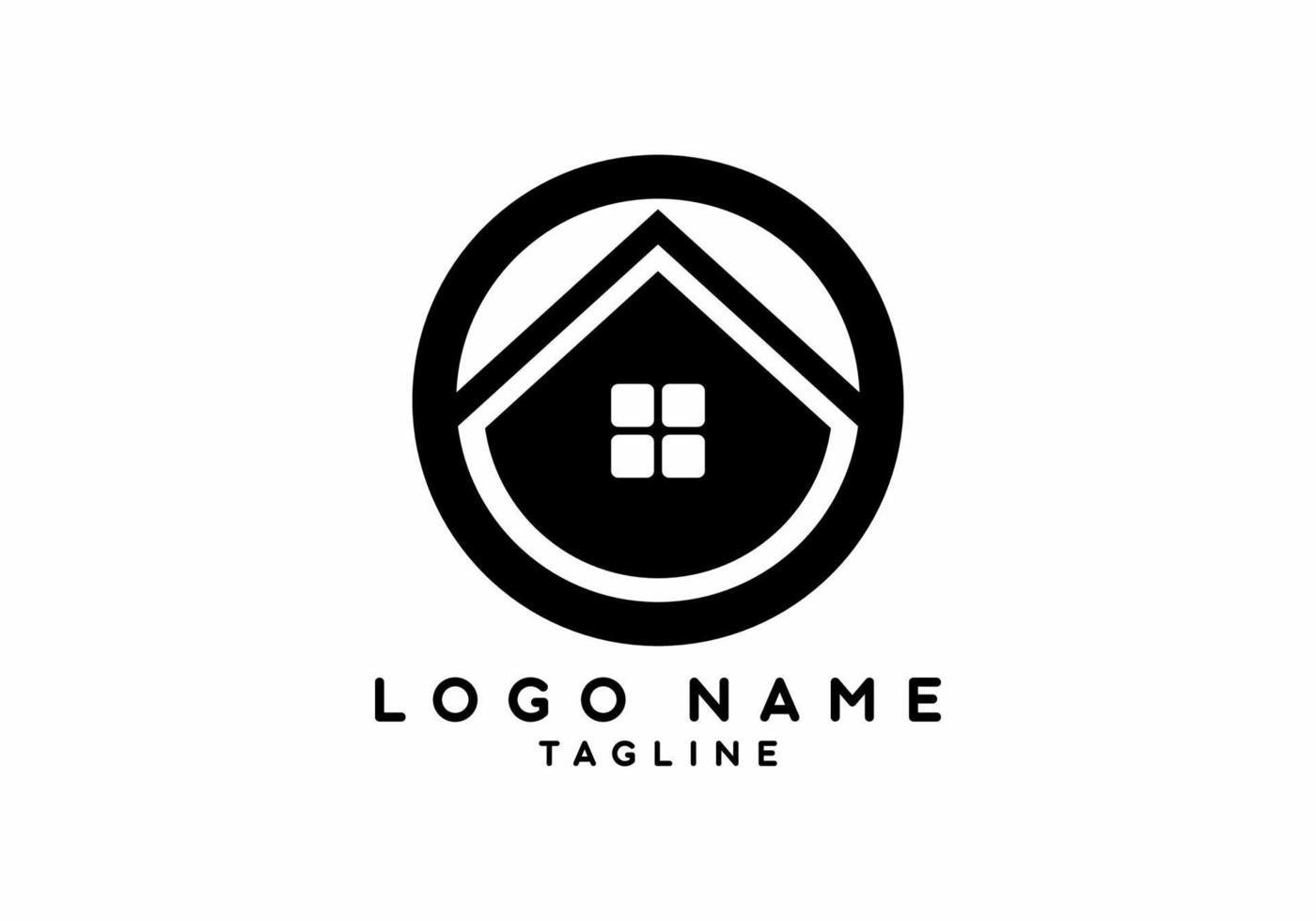 logo de maison de cercle de toit noir vecteur