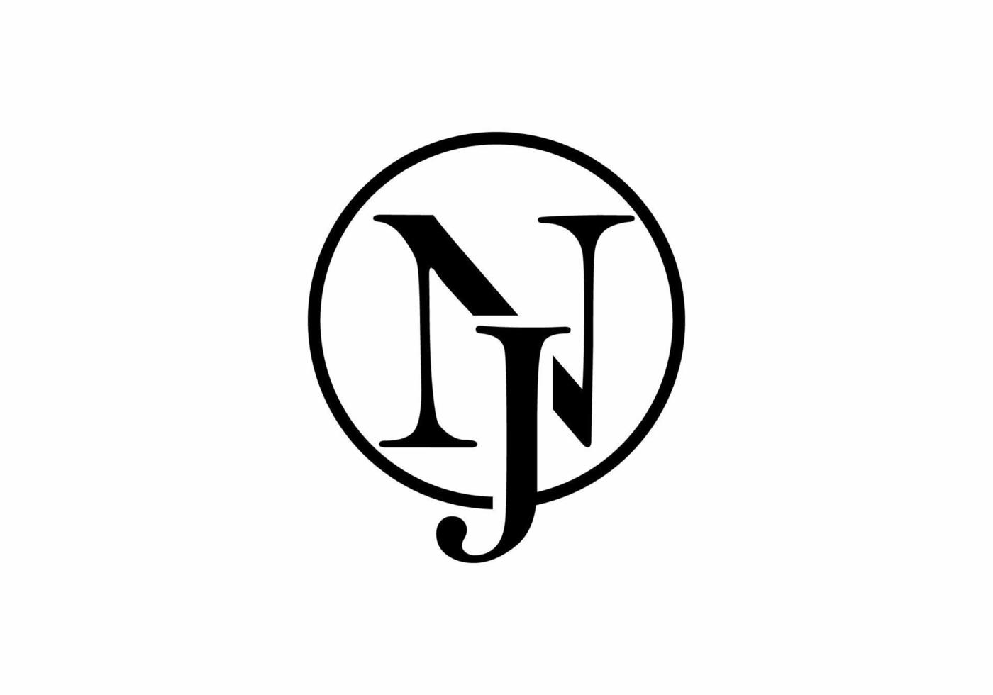 lettre initiale nj noire en cercle vecteur