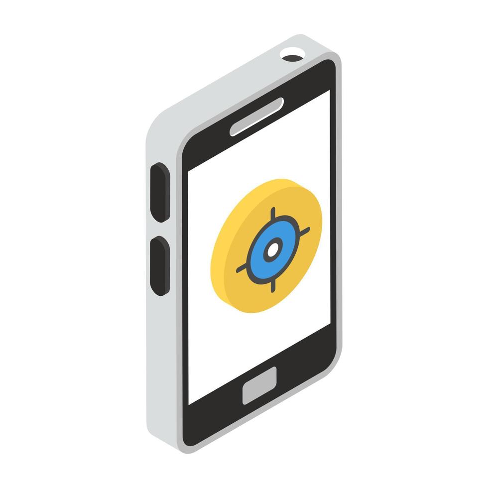 réticule à l'intérieur du smartphone, icône isométrique de mise au point mobile vecteur