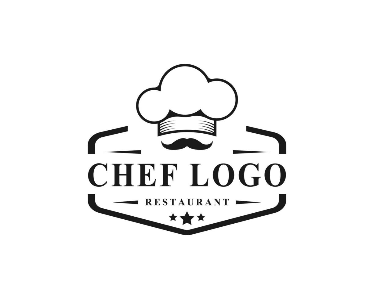 emblème d'insigne d'étiquette rétro vintage chef et restaurant avec une inspiration de conception de logo simple casquette vecteur