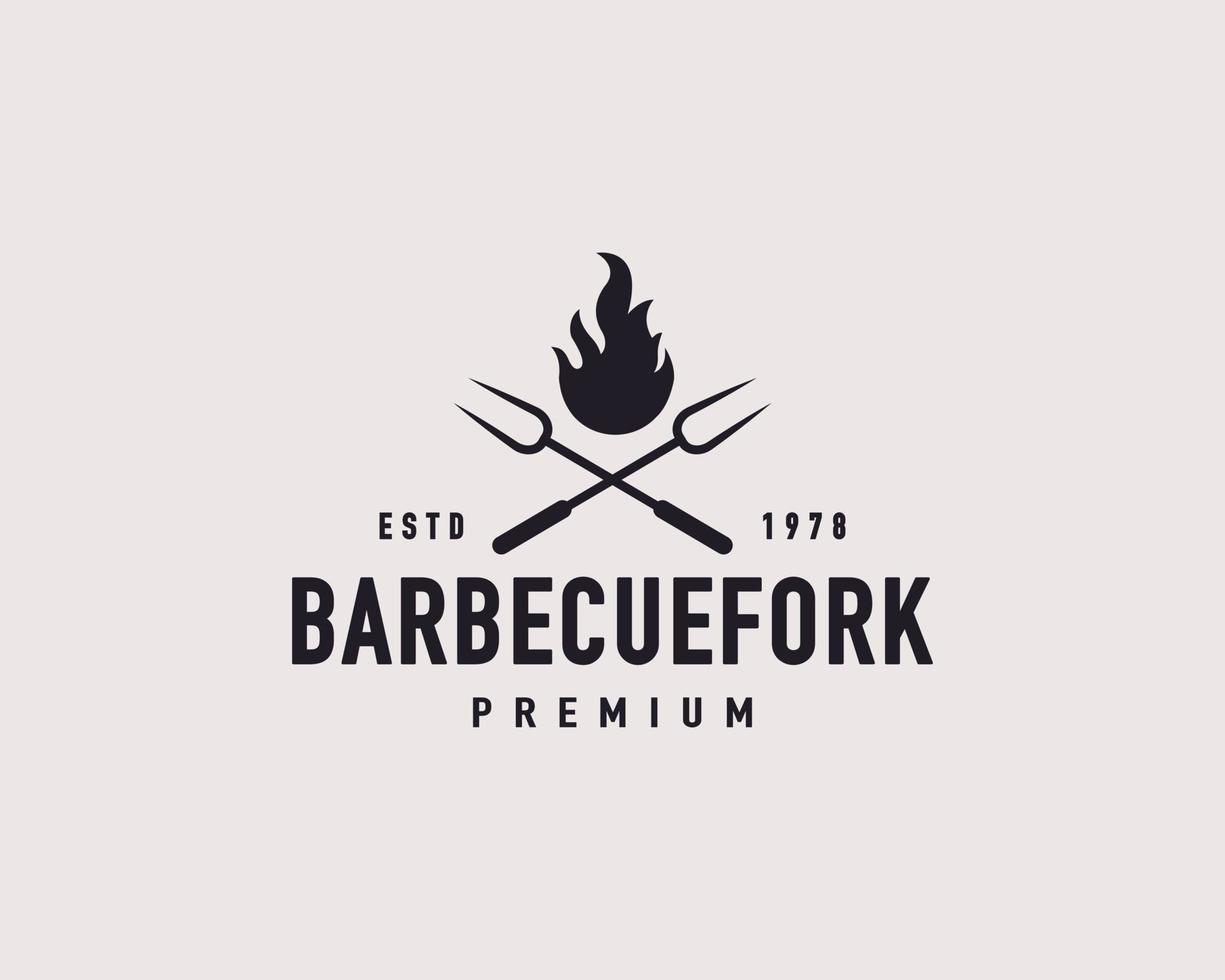 vintage rétro étiquette insigne emblème barbecue fourchette barbecue feu flamme hipster logo inspiration vecteur