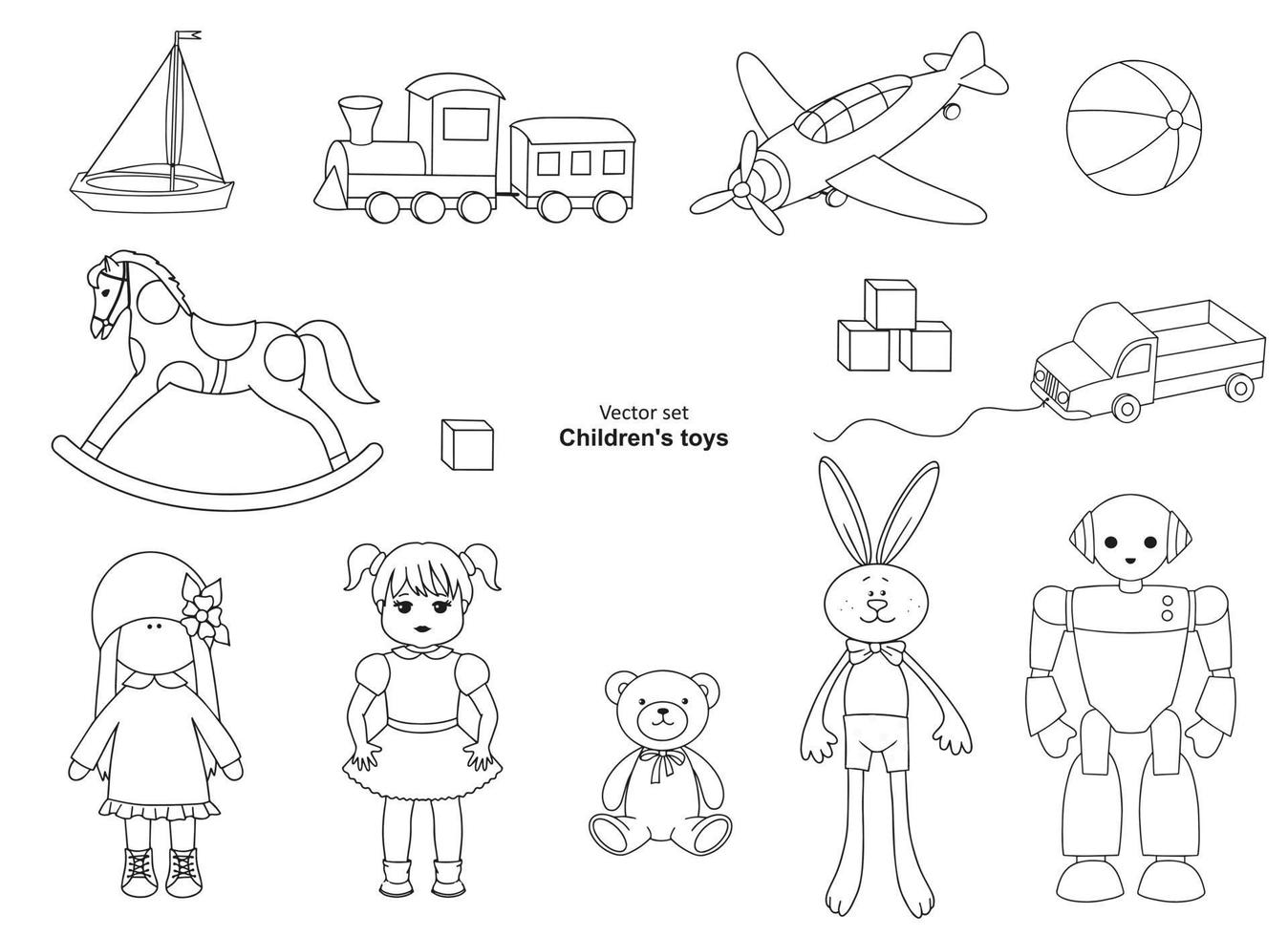 dessin linéaire. collection de jouets pour enfants vecteur