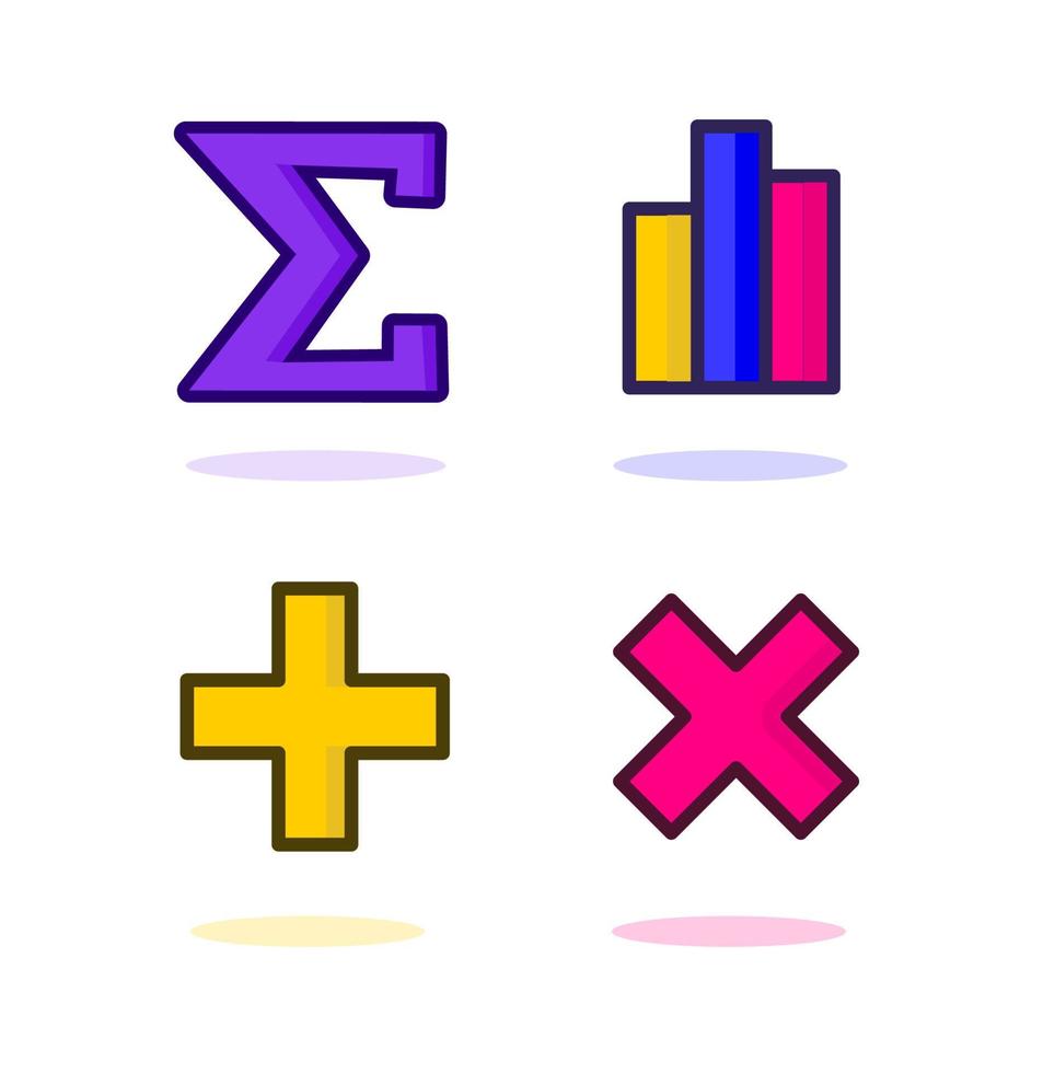 kit d'icônes mathématiques coloré avec addition statistique sigma et illustration vectorielle de symbole de multiplication pour l'éducation ou la présentation vecteur