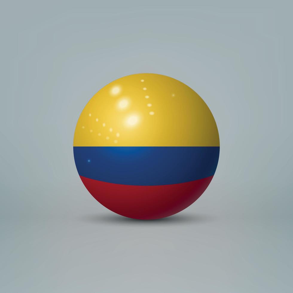 Boule ou sphère en plastique brillant réaliste 3d avec le drapeau de la colombie vecteur