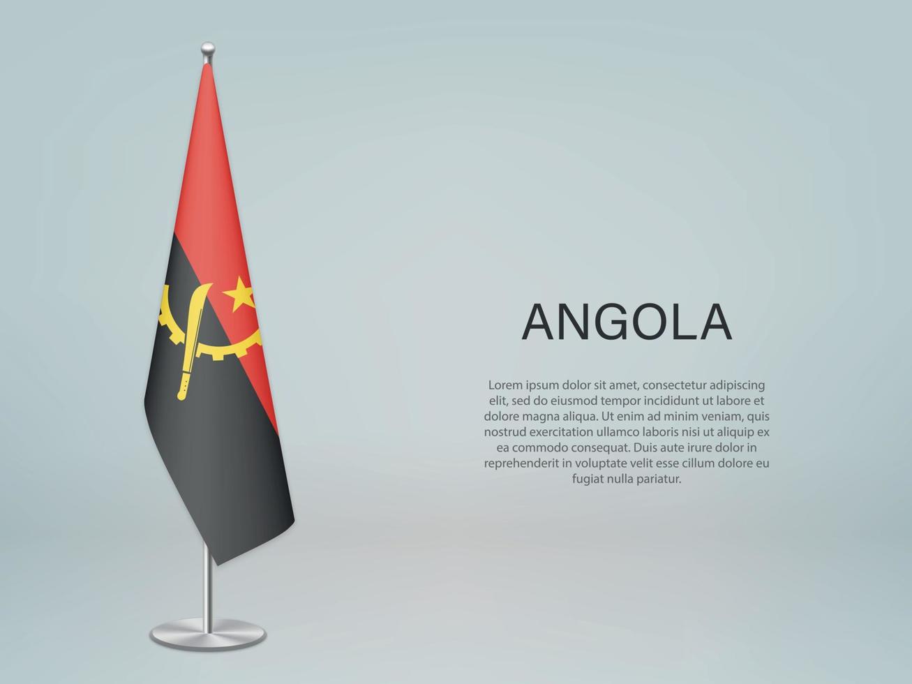 drapeau suspendu angola sur pied. modèle de bannière de conférence vecteur