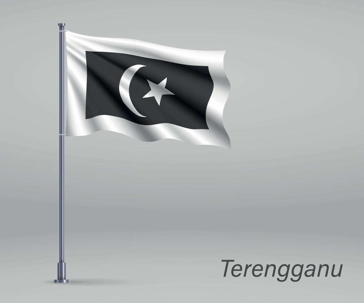 agitant le drapeau de terengganu - état de malaisie sur mât. modèle vecteur