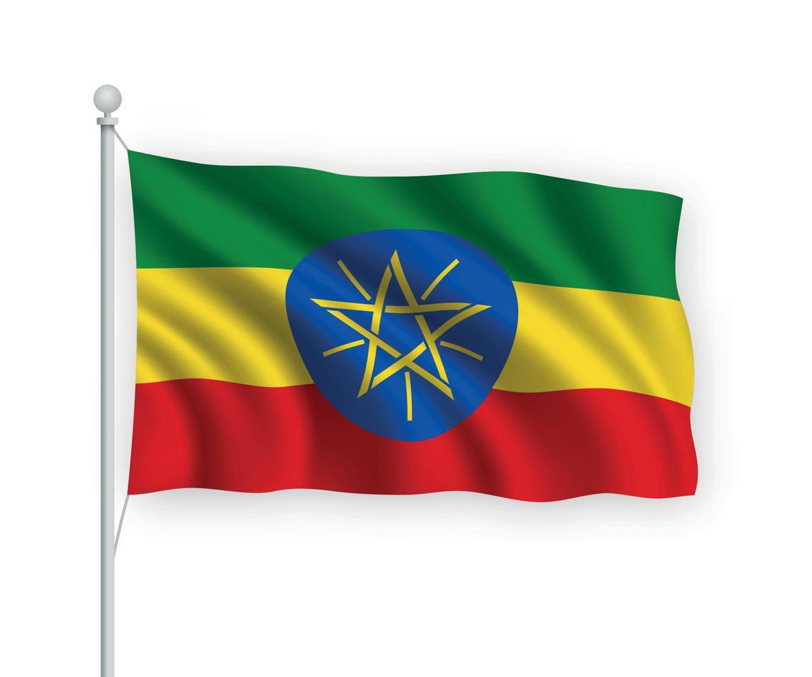 3d waving flag ethiopie isolé sur fond blanc. vecteur