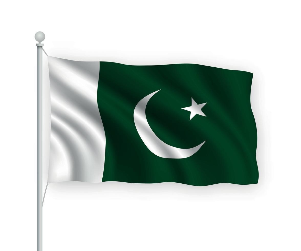 3d waving flag pakistan isolé sur fond blanc. vecteur