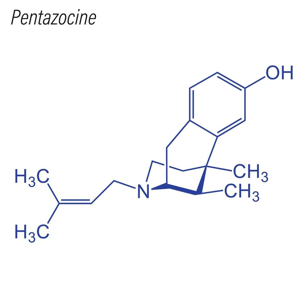 formule squelettique vectorielle de la pentazocine. molécule chimique du médicament. vecteur