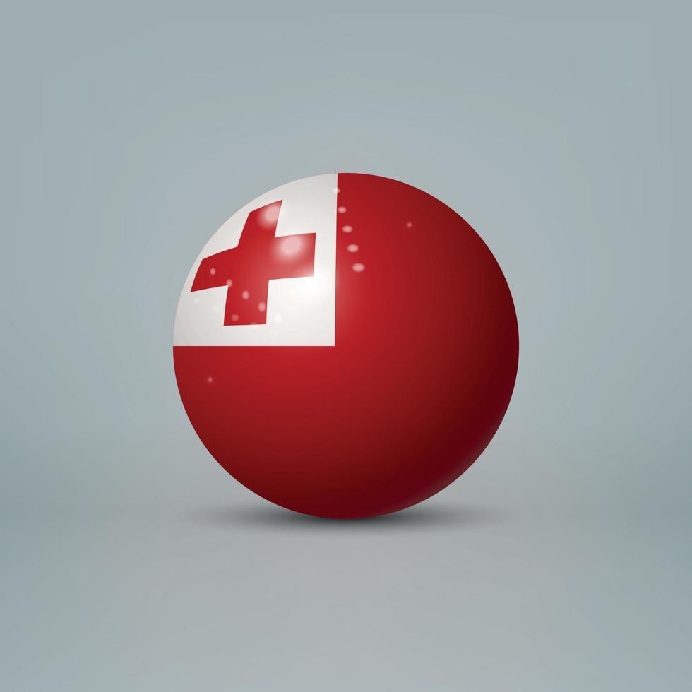 Boule ou sphère en plastique brillant réaliste 3d avec le drapeau des tonga vecteur