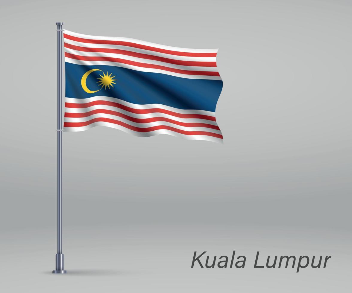 agitant le drapeau de kuala lumpur - état de malaisie sur mât. tem vecteur