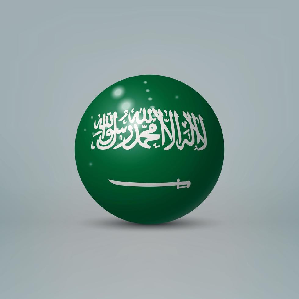 Boule ou sphère en plastique brillant réaliste 3d avec le drapeau de l'arabie saoudite vecteur