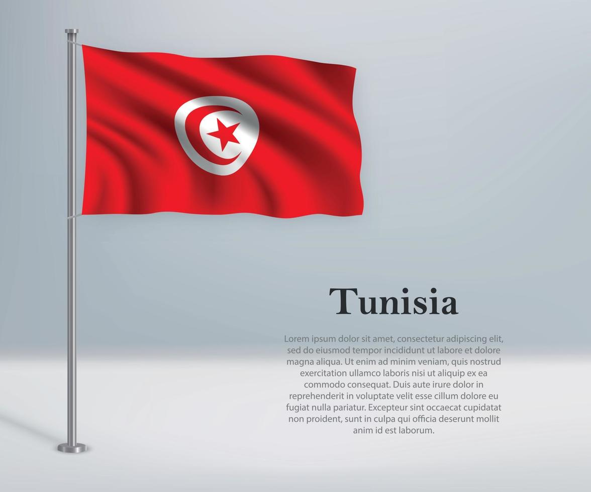 agitant le drapeau de la tunisie sur le mât. modèle pour l'indépendance da vecteur