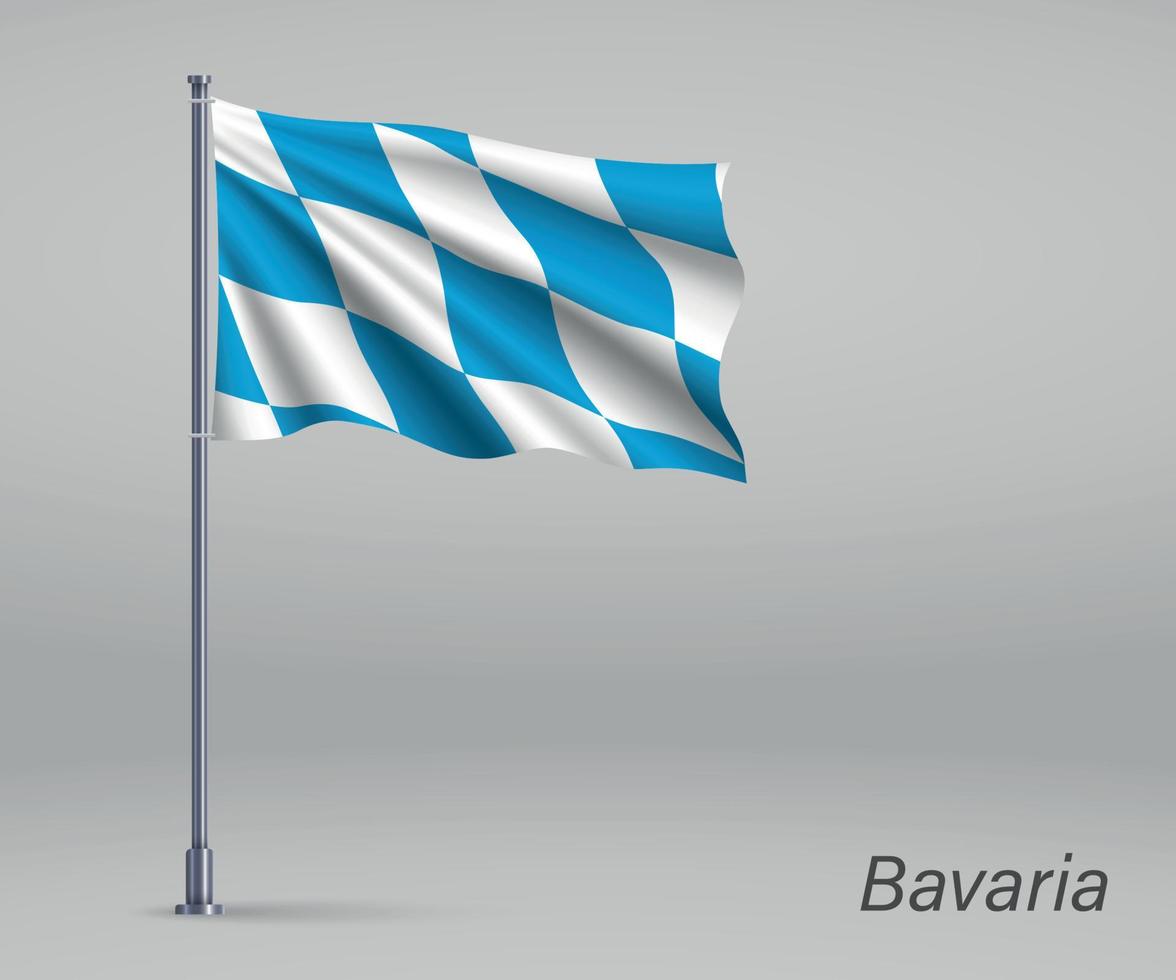 agitant le drapeau de la bavière - état de l'allemagne sur le mât. modèle vecteur