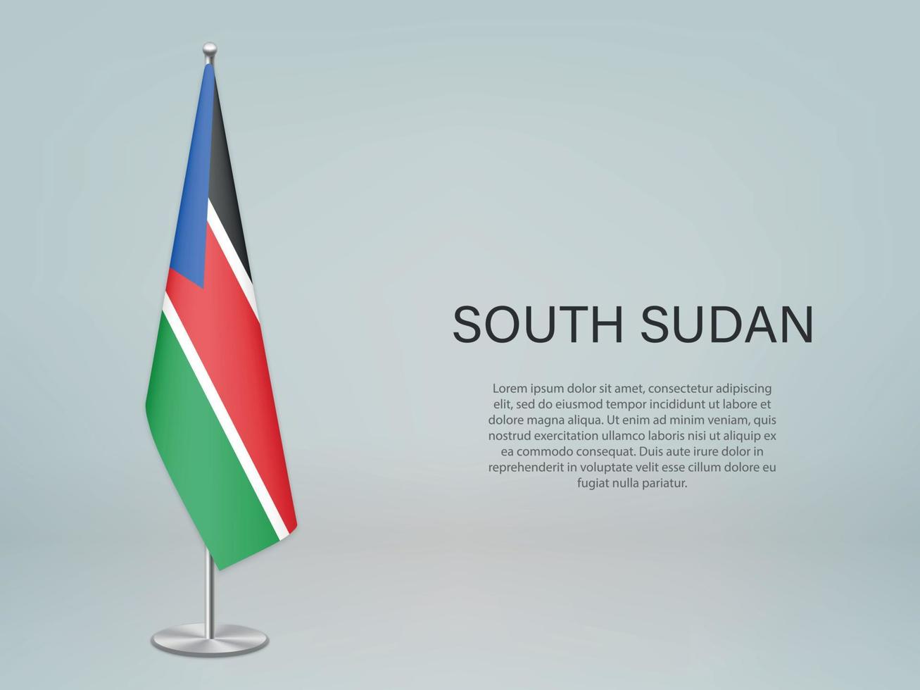 drapeau suspendu du soudan du sud sur le stand. modèle de bannière de conférence vecteur