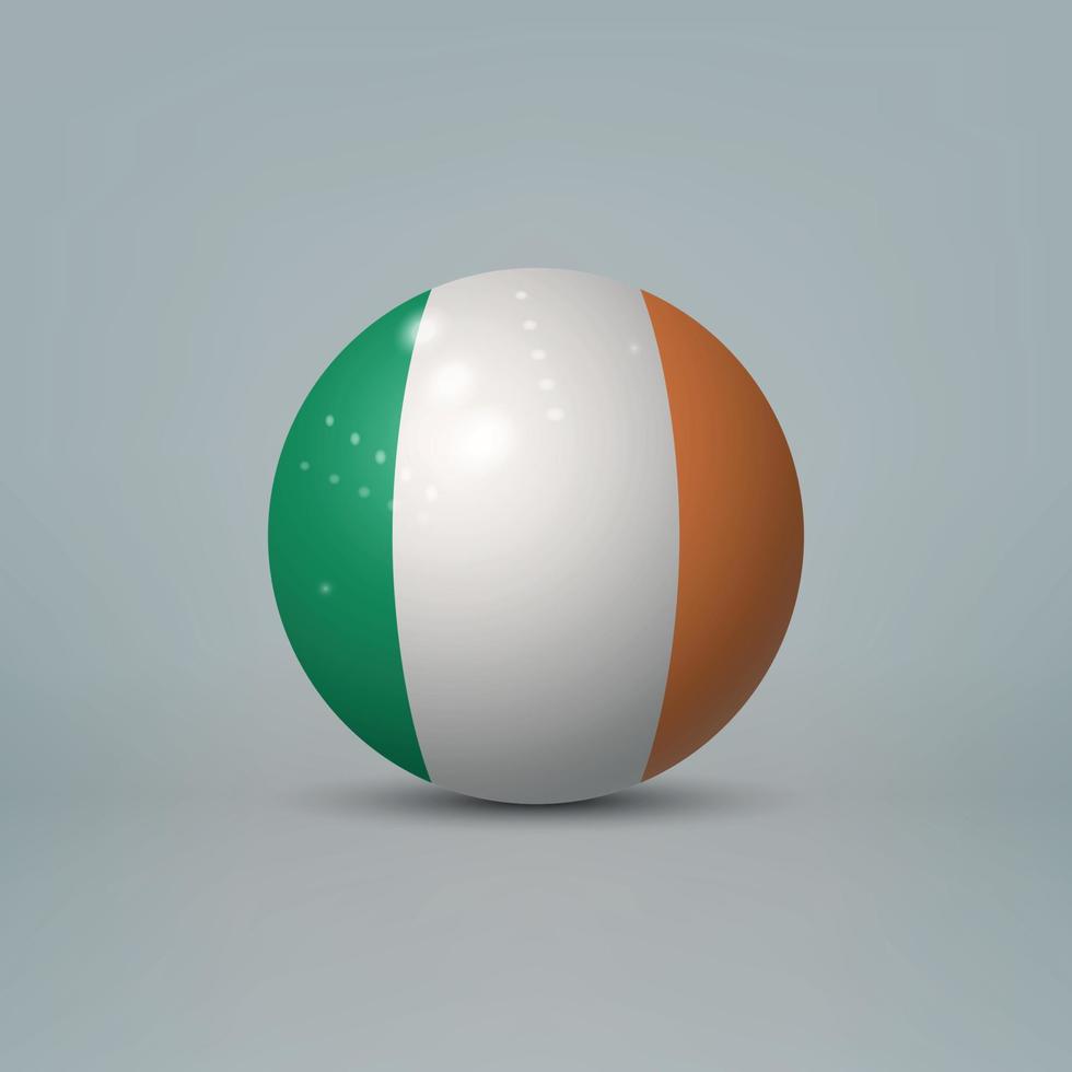 Boule ou sphère en plastique brillant réaliste 3d avec le drapeau de l'irlande vecteur
