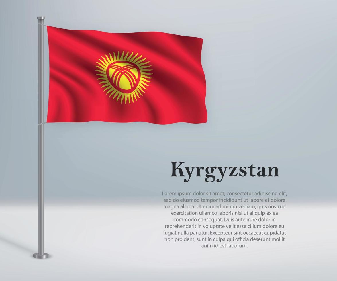 agitant le drapeau du kirghizistan sur le mât. modèle d'indépendance vecteur