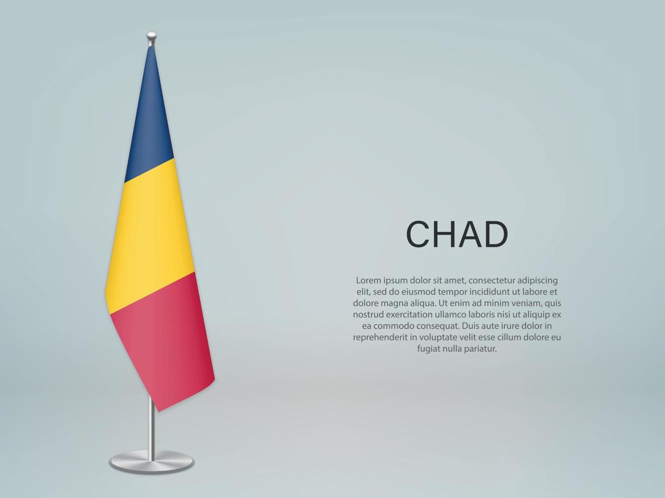 tchad drapeau suspendu sur pied. modèle de bannière de conférence vecteur