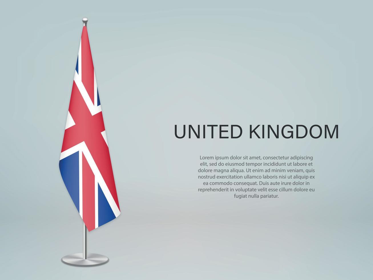 drapeau suspendu du royaume-uni sur le stand. modèle d'interdiction de conférence vecteur
