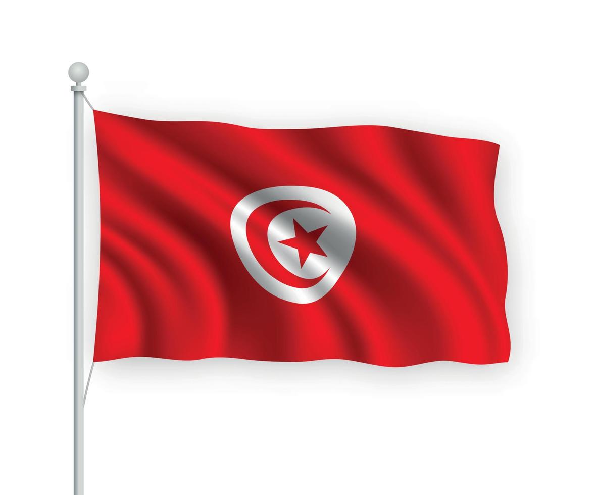 3d waving flag tunisie isolé sur fond blanc. vecteur