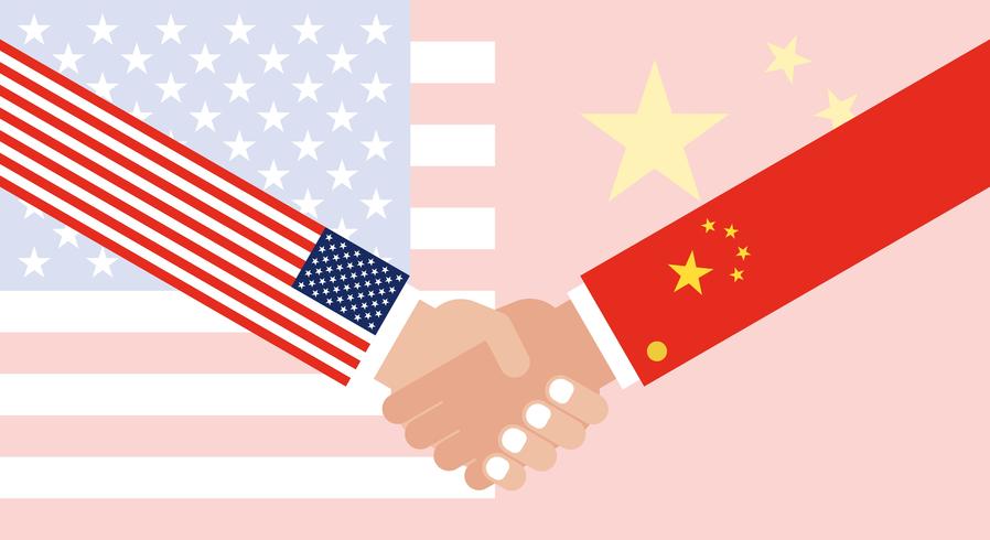 Serrer la main avec le drapeau de la Chine et le drapeau des États-Unis vecteur