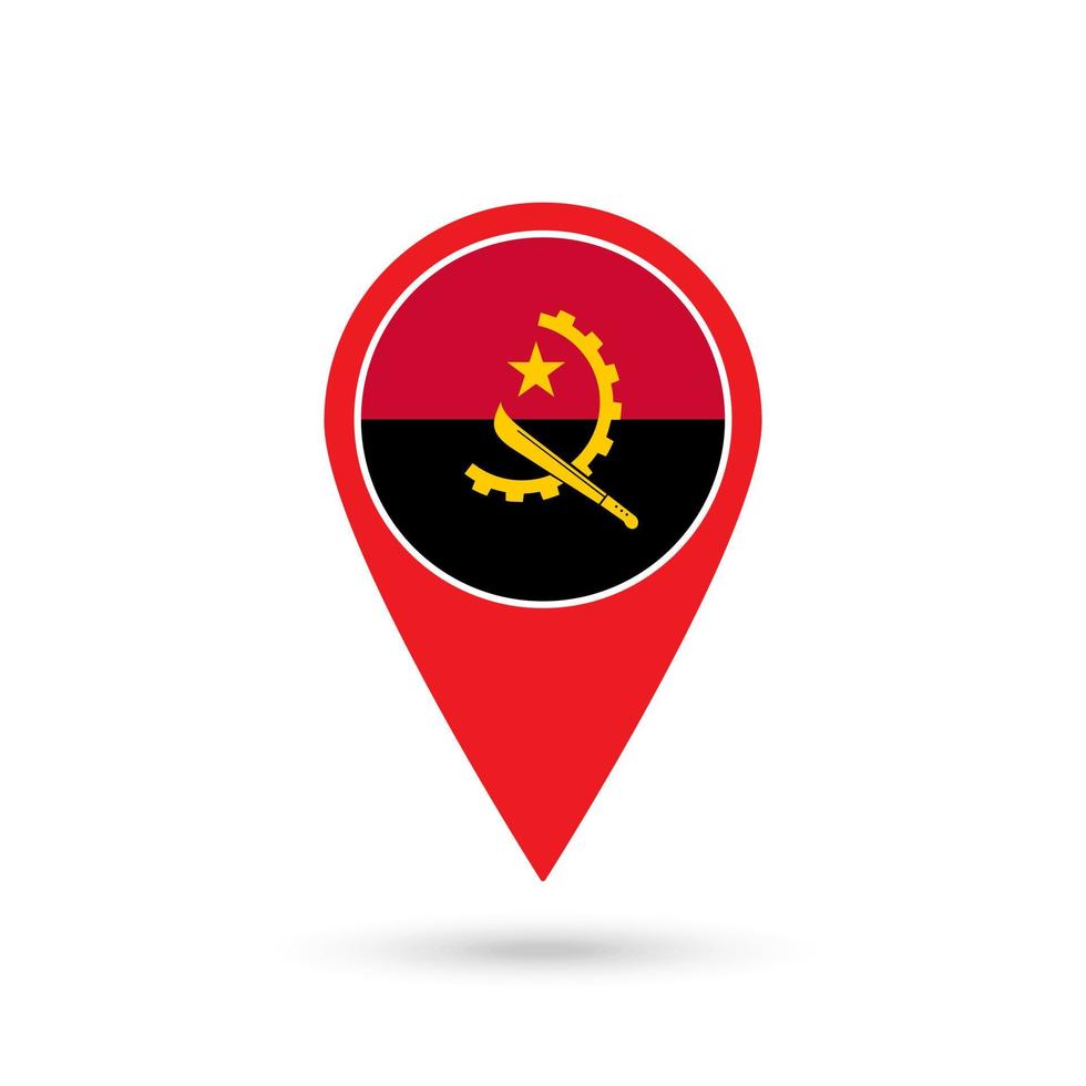 pointeur de carte avec contry angola. drapeau angolais. illustration vectorielle. vecteur