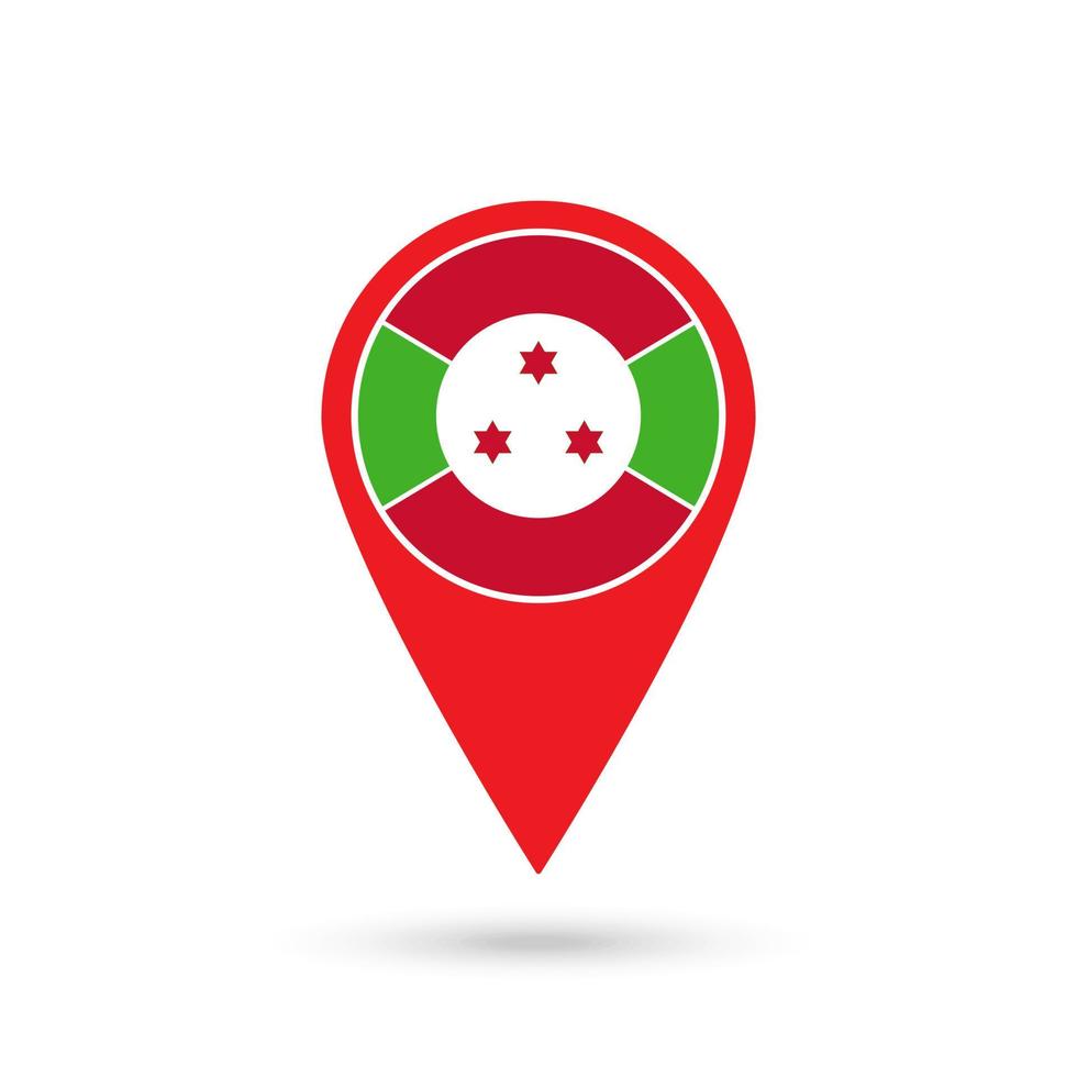 pointeur de carte avec pays burundi. drapeau burundais. illustration vectorielle. vecteur