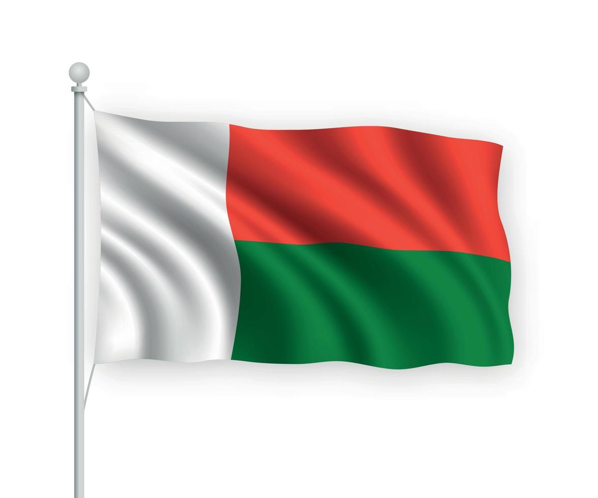 3d waving flag madagascar isolé sur fond blanc. vecteur