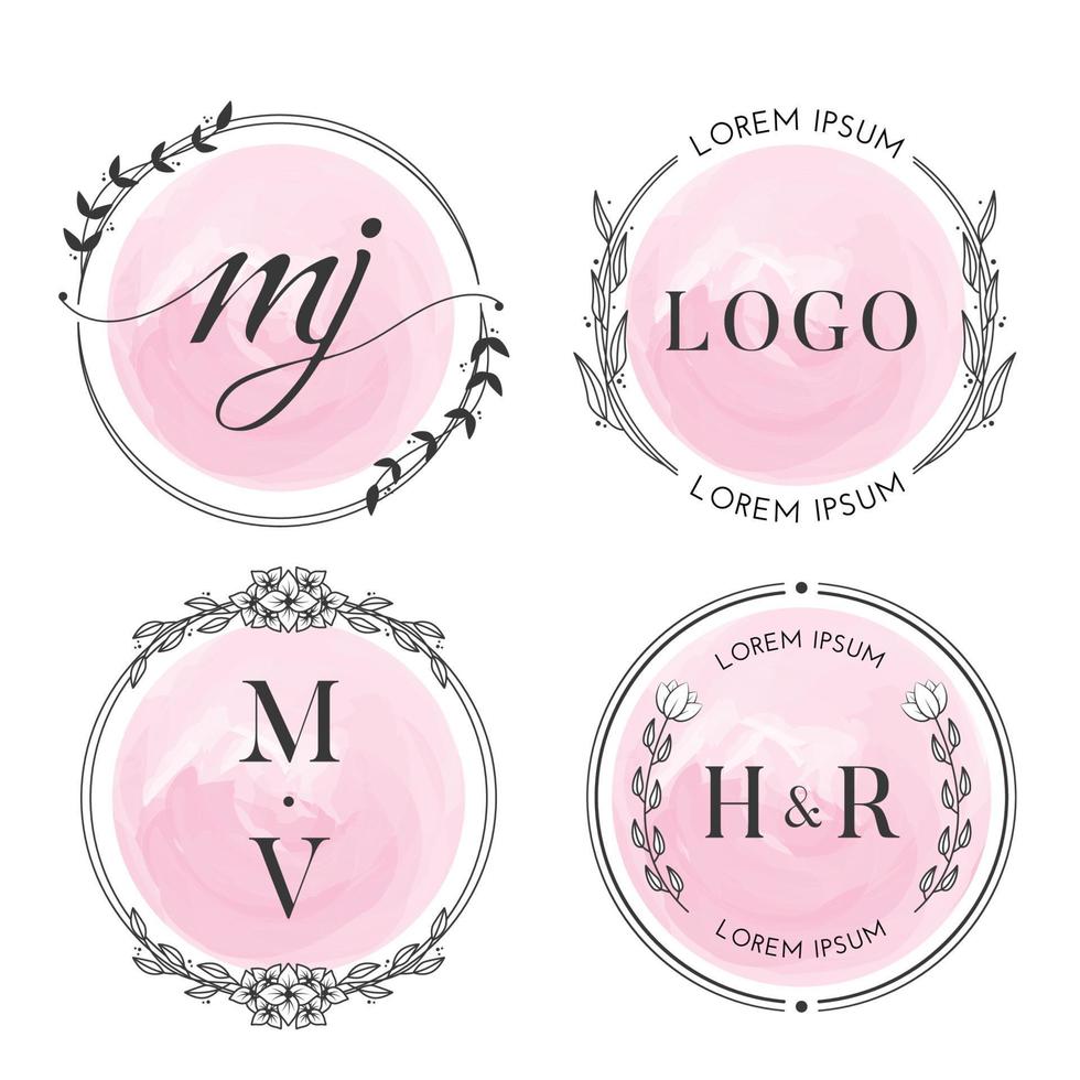 logo floral féminin avec pinceau rose vecteur