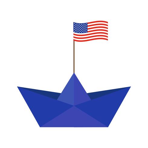 Bateau en papier avec drapeau des États-Unis vecteur