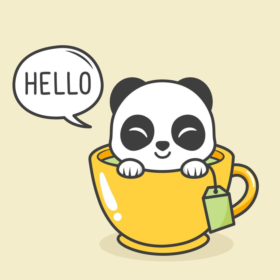 panda mignon à l'intérieur d'une tasse de thé vecteur