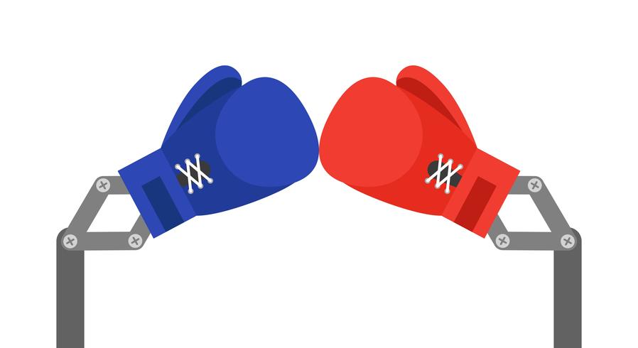 Gants de boxe jouet bleu et rouge bras illustration vectorielle vecteur