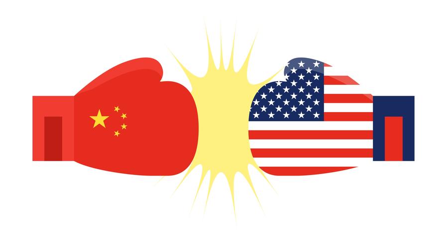 Gants de boxe peints drapeau de la Chine et Gants de boxe peints drapeau des États-Unis vecteur