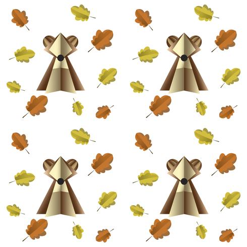 Modèle sans soudure coloré d&#39;ours brun et de feuilles découpées dans du papier vecteur