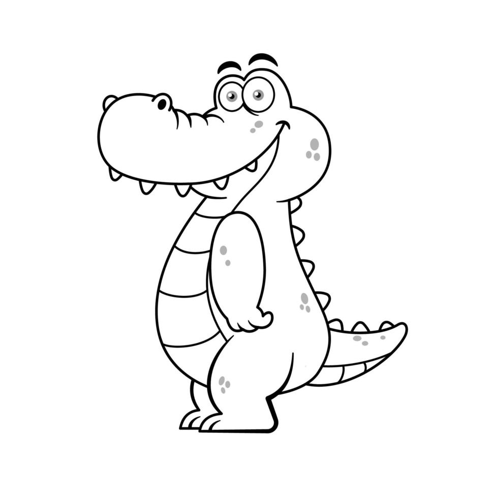 vecteur premium de contour de personnage de dessin animé drôle de crocodile