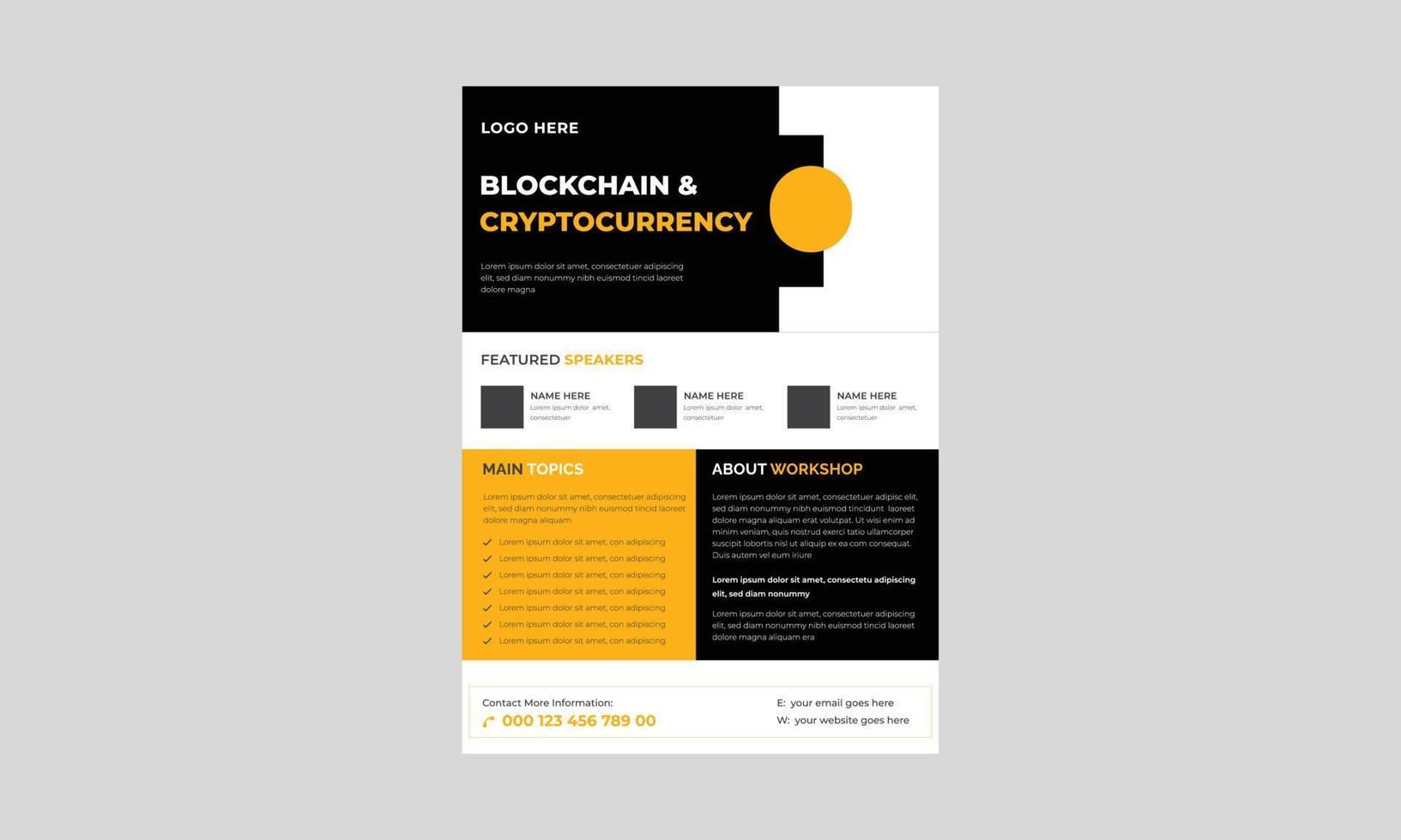 flyer d'événement de trading de crypto-monnaie, modèle de flyer de concept de crypto-monnaie, concept de flyer de crypto-monnaie virtuelle, affiche, vecteur. vecteur