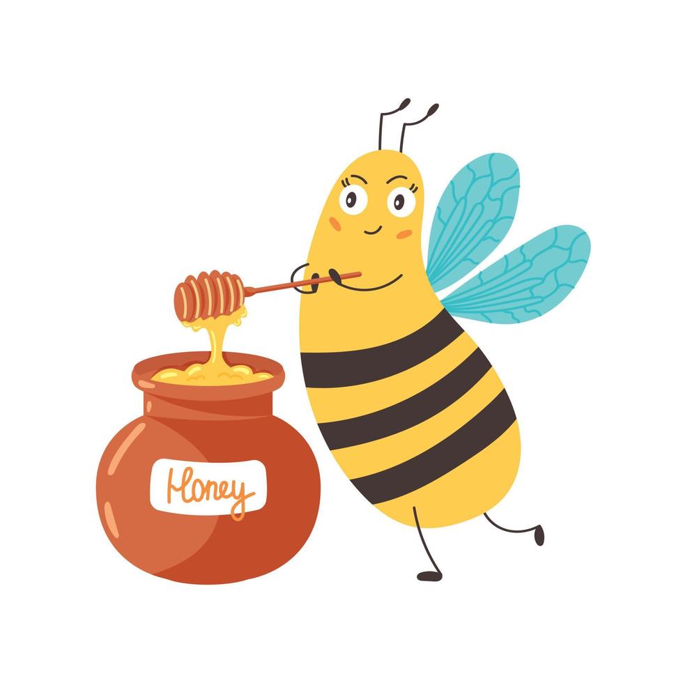 l'abeille interfère avec le miel dans un bocal vecteur