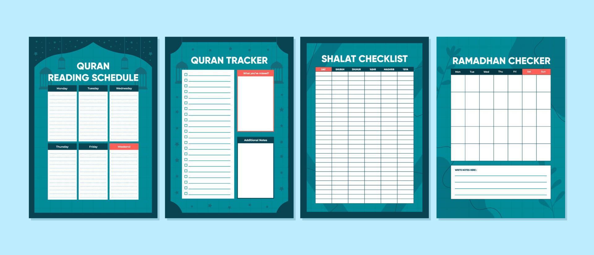 pages de table de journal islamique collection de ramadhan vecteur
