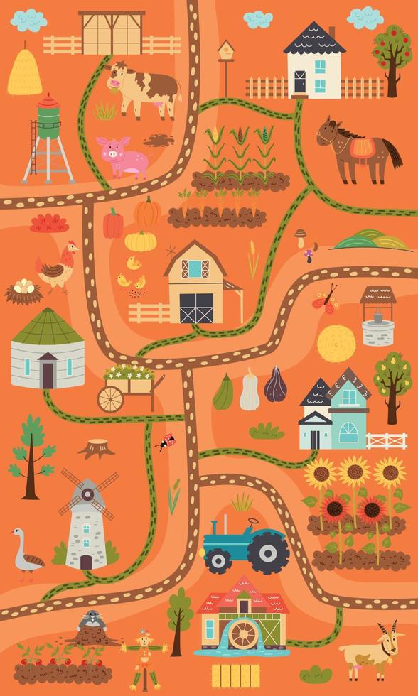 carte de ferme rustique verticale d'automne vecteur