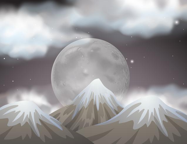 Scène de la nature avec la pleine lune derrière les montagnes vecteur